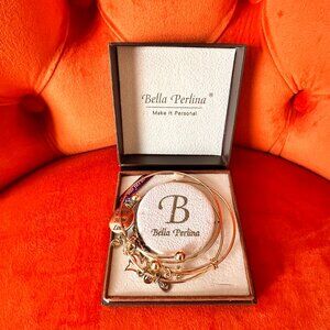 Bella Perlina Bangle Bracelet Set With Charm - Set of Three